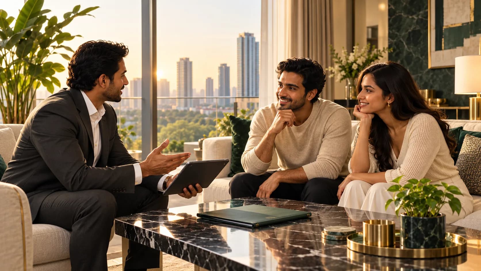 An advisor taking a couple through tenant verification and lease documents